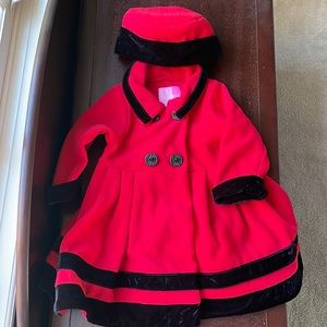 Goodlad Red Felt and Black Velvet Swing Coat with Matching Hat, Sz. 18 Months